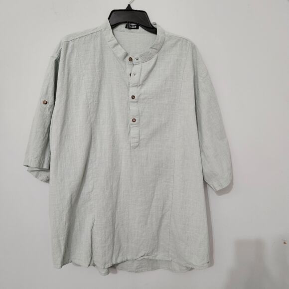 JMIERR Men's XXXL Green Casual Shirt 100% Cotton Beachy Coastal Wedding Henley - Picture 2 of 13